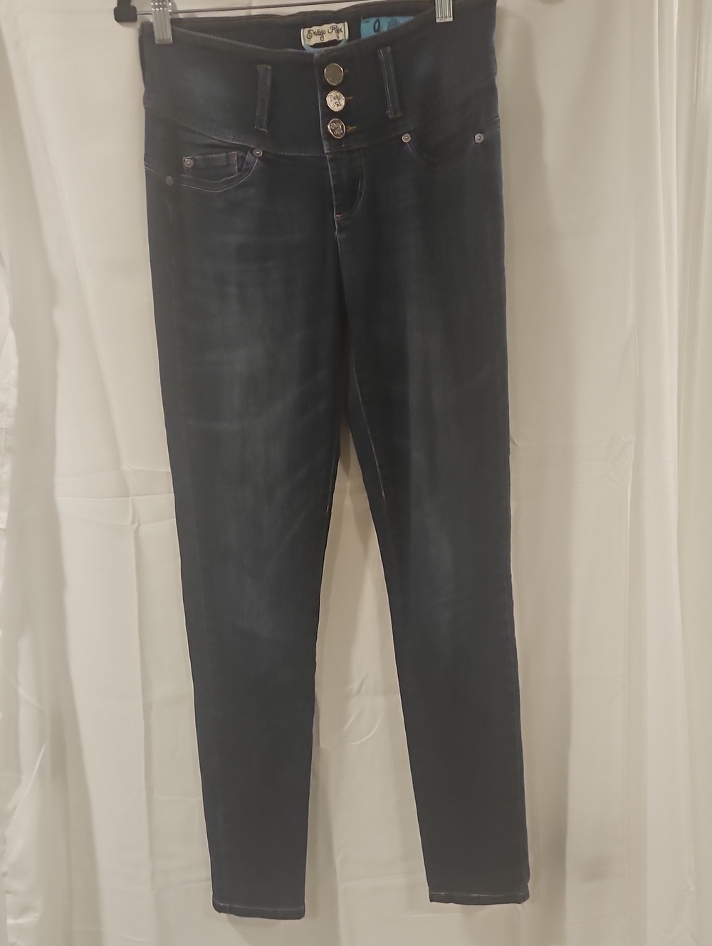 Indigo Rein Dark Indigo Skinny Jeans with Triple Button Waist